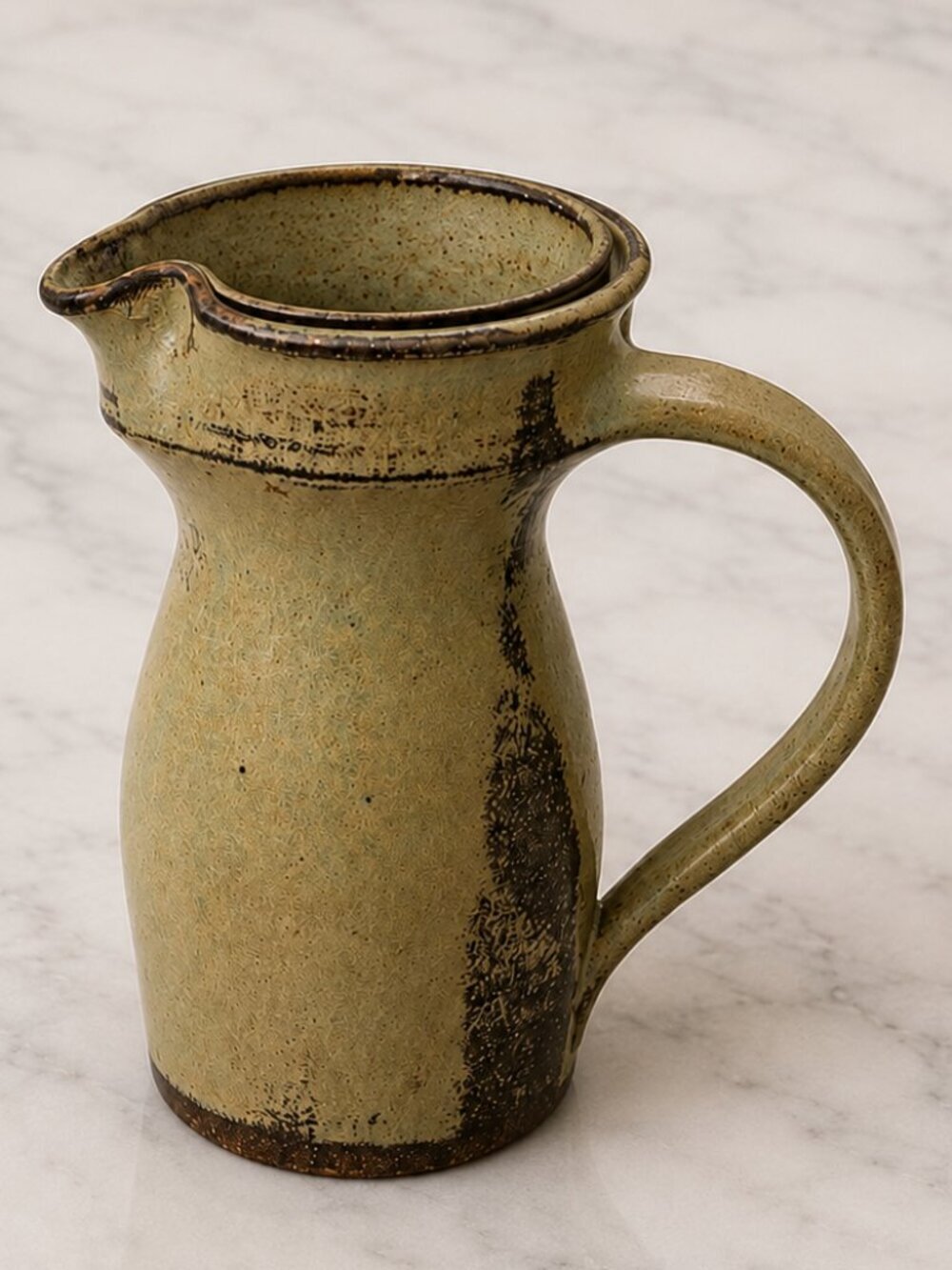 Signed 8L EW Handmade Studio Pottery Stoneware Creamer Pitcher Rustic Earth Tone